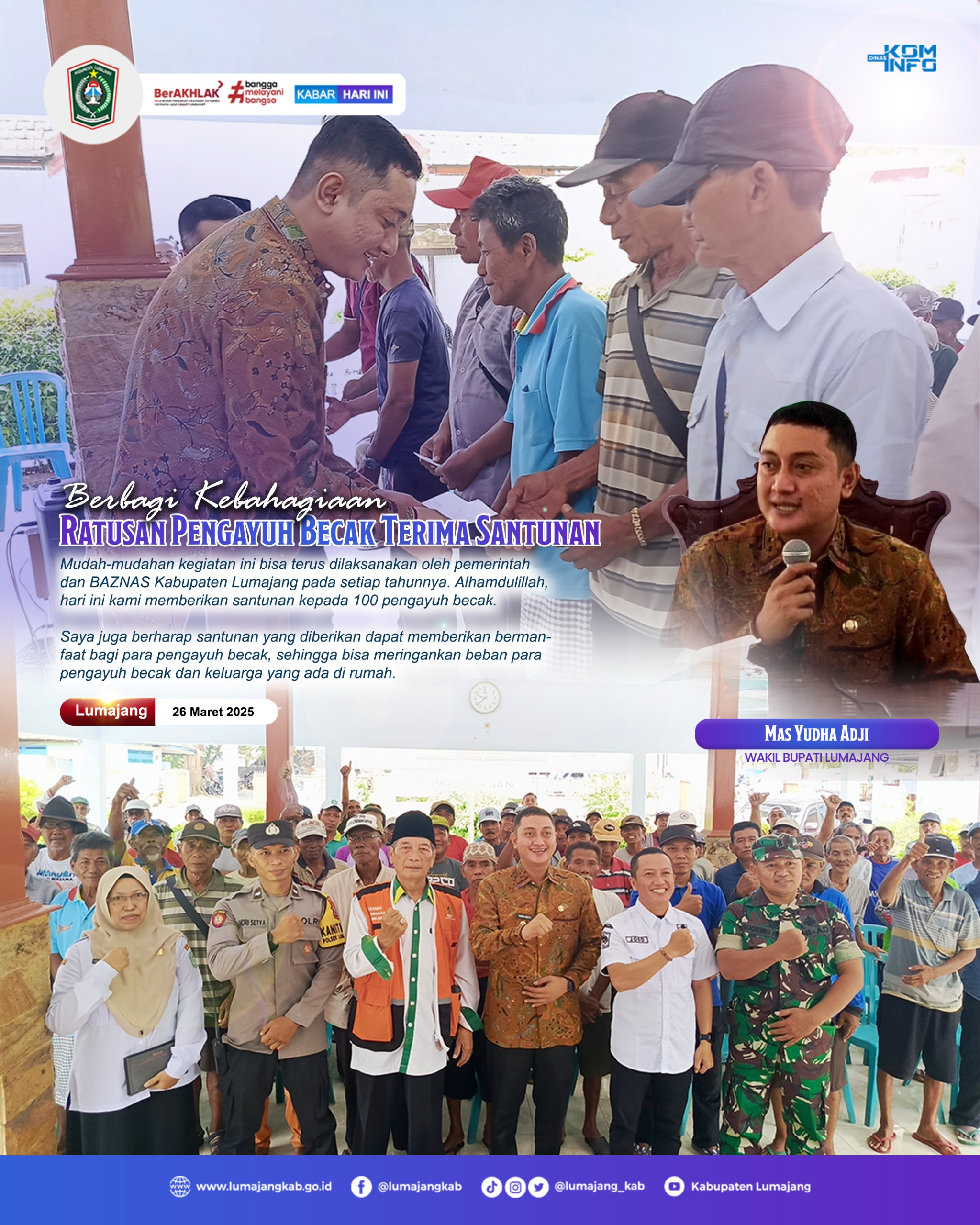 BERBAGI KEBAHAGIAAN RATUSAN PENGAYUH BECAK TERIMA SANTUNAN